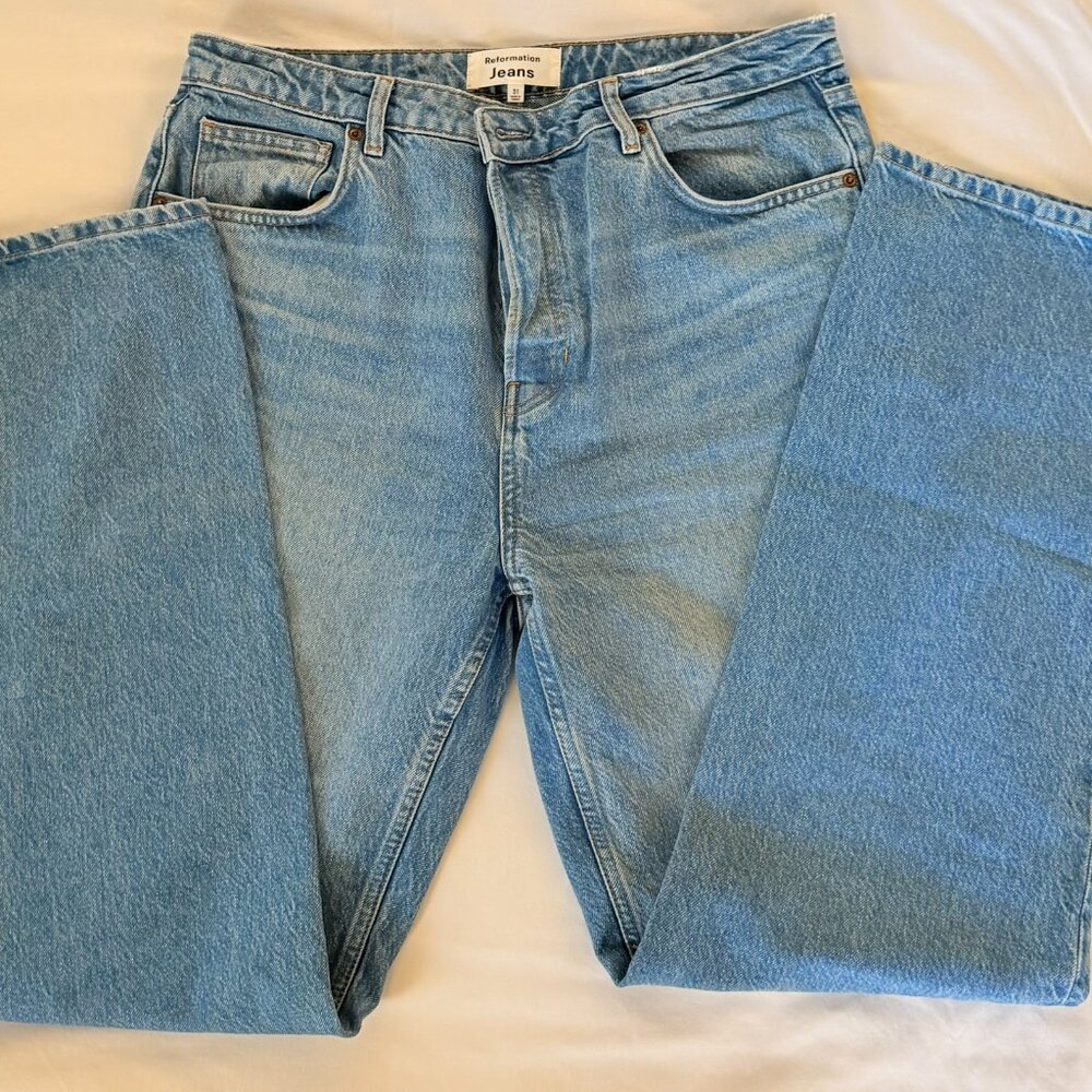 Reformation Cynthia High Rise Straight Leg Jeans Size 31 Long Button Fly Denim - Picture 5 of 6